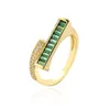 Wedding Rings Mafisar Fashion Green Crystal Jewelry 2023 Trendy Gold Color CZ Geometric Open Ring For Women Girl Party Gift