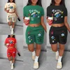 Artı Boyut S-5XL Tasarımcı Trailtsuits Kadınlar Desen Baskılı Şort İki Parça Set Yuvarlak Boyun Mahsul Üst Şortlar Sıradan koşu takım elbise Sportif 2 adet kıyafetler