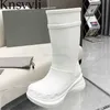 Hete uitverkoop dikke zool regenschoenen vrouwen rubber waterdichte regenlaarzen platform schoenen rond teen knie high laarzen rainboots vrouw x230523