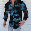 Men's Casual Shirts Men's Shirt Floral Pattern Blue Leprechaun Rose High Quality Printed Leaf Lapel Fashion Designer 2023 Style Top Tops