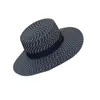 Chapeaux à large bord noir et blanc plat chapeau de paille femmes élégant mode plage bord de mer vacances parasol Protection solaire Panama Elob22