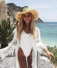 Women's Swimwear Summer Women Lace Bikini Cover Up Dress Beach Long Robe Chiffon See Through Hollow Crochet Cardigan Swimsuit SwimwearWomen'