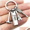 Keychains Lanyards Stainless Steel Keychain Pendant Creative Hammer Screwdriver Wrench Tool Keyring Car Decoration Key Chain Fathe Dh3W6