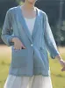 Jackets femininos 2023 Verão Ramie Clear and Transparent Loose Split The Fork Women Women V-deco