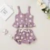 Kleidung Sets Sommer geboren Baby Mädchen Blume Gedruckt 2 stücke Kleidung Set Ärmellose Baumwolle Leinen Rüschen Topse Shorts Säuglings anzug 230522