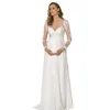 Maternity Wedding Dresses For Pregnant Women Chiffon A-Line Beach Boho Bridal Gowns Illusion Long Sleeves V-Neck Lace Appliques Empire Waist Vestido De Novia