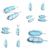 Collares pendientes Colgantes de pilar de cristal azul natural Hecho a mano Alambre de cobre antiguo Árbol de la vida envuelto para collar Joyería N3749 Dhob5