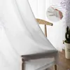 カーテンパープルフラワーリビングルーム用の白い薄いカーテンボイルチュールベッドルームキッチンホームデコレーションパネル