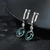 Knot Poulisa Oval Green Glass Zircon Drop Earrings for Women 925 Sterling Silver Cubic Zirconia Dangle Drops Earring S925 on Ear Ring