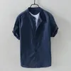 Polo da uomo Camicie da uomo larghe in cotone e lino Camicie tinta unita Manica corta Retro Top Camicetta estiva ad asciugatura rapida Camisa Hombre