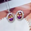Sets Natural Amethyst Ring and Necklace Jewelry Set 925 Silver Girls Jewelry Gift Earings Fashion Jewelry 2022 Set Whole Sale