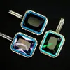 Hip Hop Colorful Square Gemstone Pendant Necklace Drop Oil Glow at Night Jewelry