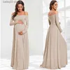 Zwangerschapsjurken vrouwen zwangerschapsjurken elegante solide kleur fotoshoot jurk feest kantoor slanke een schouder zwangerschap jurk fotografie kleding T230523