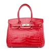 Tote Platinum Handgjorda väska 2024 kvinnors krokodilmönster äkta handväska personlighet läder