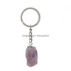 Keychains Lanyards Irregar Crystal Stone Keychain Pendant Healing Natural Gemstone Key Chain Lage Decoration Keyring Drop Delivery Dhwuo