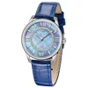 Armbandsur kvinnliga rosa pärlor Dial Watch Quartz Movement Blue Leather Strap Buckle Ladies 3Bar Waterproof Benyar A531