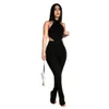 2023 tute firmate estate due pezzi set donna sexy scollo all'americana top senza schienale e leggings spaccati set coordinati casual abiti solidi abbigliamento sportivo all'ingrosso 9886