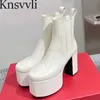 Buty Nowe o wysokości 10 cm buty kostki kobiety oryginalne skórzane buty platformy Kobiety grube, chunky obcase na wybiegu krótkie buty Kobieta x230523