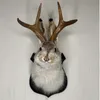 Decorative Objects Figurines Cute Antlers Rabbit Head Statue Home Decor 3D Sculptures Figurines Wall Hang Decoration Animal Statues Living Room Art Crafts 230523