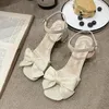 Dress Shoes Women Sandals Bow Mid Heels Party Pumps Slides 2023 Trend Summer Chunky Open Toe Designer Casual Slippers