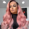 Brazylijskie włosy Pink koronkowa przednia peruka dla kobiet przezroczyste koronkowe koronkowe peruki czołowe długie faliste ombre syntetyczna peruka wstępnie wysponana linia włosów