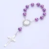 Bracelet croix faveurs de baptême perles de cristal rose faveurs de communion Recuerdos Para Bautizo chapelets de doigt faveurs de baptême