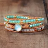 Bracelets Femme de qualité supérieure Bracelets Natural Opal Stone Rignestone 3 rangées Bracelet en cuir Bracelet Femme Femme Boho Bracelets Dropship