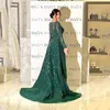 Chérie perlée cristal robes de soirée avec surjupe arabe aso ebi hiunter vert à manches longues bal Occasion robe formelle porter plus la taille