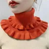 Scarves Fake Collar Neck Guard Fall/Winter Women's High-neck Thicker More Versatile Pure Color High-stretch Knit Ruffle Bib A45