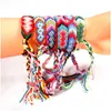 Favor de festas Favor de festa retro boêmia bracelete de algodão fios de algodão artesanal de arco -íris étnico Lucky Transit Bracelets
