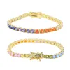 Bangle 2022 Dames Tennisarmbanden Bling Kubieke Zirkonia Verguld Regenboog Kleurrijk Cz Schakelketting IJs uit hand Bruiloft Sieraden