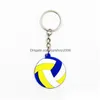 Keychains Lanyards Creative Keychain Pendant Football Basball Basketball Volleyball Beach Ball Rugby Key Chain Portable PVC Keyri DHMGW