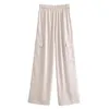 Women's Pants PB&ZA Women 2023 Chic Fashion Satin Texture Tooling Vintage High Elastic Waist Female Trousers Mujer