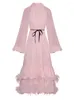 カジュアルドレス2023夏のデザイナー高品質のルーズフェザーランタンスリーブセレブパーティーエレガントなソリッドカラーファッションドレス
