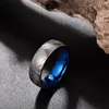 Rings BONLAVIE 8mm Gun Grey Damascus Steel Blue Inner Ring for Men Fashion Wedding Rings Best Gift Size 712