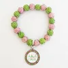 Strand Handmade Greek Sorority Elastic Line Green Pink Disco Ball Letter Charm Bracelet Women Jewelry