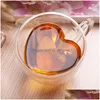 Tazze Bicchieri d'acqua in vetro trasparente Bicchiere Doppio Creativo Latte a forma di cuore Tazza da caffè Cucina domestica Strumento per bere Drop Delivery Hom Dh4Ky