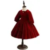 Girl's Dresses Children's One Year Red Wine Sleeping Flower Princess Tutu Short Dress Little Girl Clothing G220523