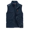 Hommes Gilets Automne Hiver Hommes Veste Sans Manches Polaire Cardigan Militaire Tactique Gilet Fermeture Éclair Chaleur Sports De Plein Air Manteaux Broderie