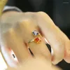 Pierścienie klastra 925 srebrne srebrne inkrustowane z pomarańczowym i niebieskim diamentami podwójny kwadrat kamienia szlachetny dla kobiet regulowana lekka luksusowa biżuteria