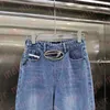 Vrouwen rechte jeans holle metalen brief hoge taille broek modeontwerpster denim broek