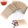 100 PCS/LOT TEA FILTER BANG BARTERERS TOOLS 자연스럽게 표백되지 않은 목재 펄프 종이 일회용 주입자 빈 가방 드로 스트링 파우치