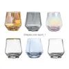 Wijnglazen 300 ml huishoudelijke glas eenvoudige en colorf zeshoekige diamant transparante beker phnom penh bar keukengerei drop levering dhylq