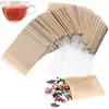 100 Pcs/Lot Tea Filter Bag Strainers Tools Natural Unbleached Wood Pulp Paper Disposable Infuser Empty Bags with Drawstring Pouch G0523