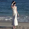 Grundläggande avslappnade klänningar sommar kvinnor underbara fest sjöjungfru prom klänning spaghetti rem pärla pärlor rufsar klänning feminin rygglös trumpet lång klänning 230522