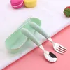 Dinnerware Sets Small Round Round Dining Sala de mesa Conjunto de 2pcs Aço inoxidável Baby Tableware Spoon Portable e garfo com caixa de armazenamento fofa