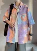 Herrklänningskjortor Herrarna Kort ärm Summer Student Trend Loose Tie Dyed Jacket Print Design Niche Top Camisa Street Wear