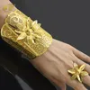 Bangle XUHUANG Dubai Flower 24K Plated Gold Jewelry Bangle With Ring Indian Ethiopian Luxury Charm Copper Bangles Accessories For Women