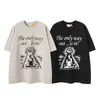 メンズファッションデザイナーギャラナーTシャツラグジュアリーコットンルーズTシャツカジュアルサマーショートスリーブデットペインティングブラックバックプリント矢の女性トップスポーツTシャツ