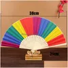 Kunst en ambachten mode Rainbow Folding Fan Bamboo Silk Cloth Festival Decoratie Stage Performance Dance Fans 38x21cm Drop Delivery Dhitw
